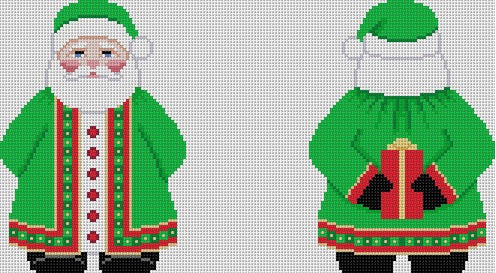 Stitch Guide - Green Coat Santa with Present, 2 Sided  - 18 mesh