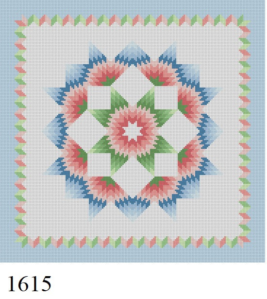 Carnation Star, Pastel, 14" Quilt - 13 mesh