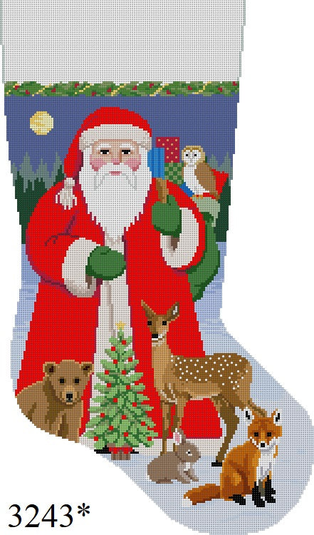 Santa with  Baby Forest Animals, Stocking