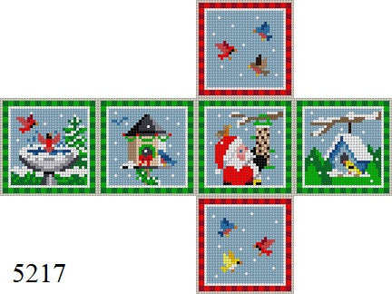 Santa with Birds, 2" Cube - 18 mesh