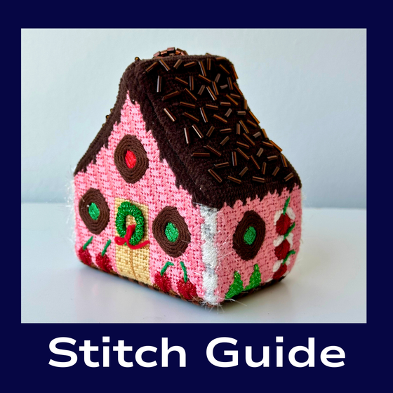 Stitch Guide - Chocolate Sprinkles and Cherries, 3D Gingerbread House - 18 mesh