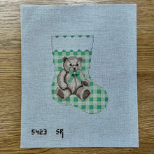  Gingham Teddy, Green, Mini Stocking