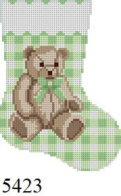 Gingham Teddy, Green, Mini Stocking