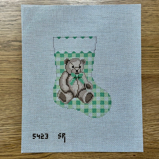 Gingham Teddy, Green, Mini Stocking