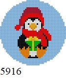  Penguin with  Gift, 2.5" Round - 18 mesh