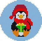 Penguin with  Gift, 2.5" Round - 18 mesh