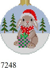  Rabbit With Present, 3.25" Round - 18 mesh