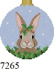  Rabbit In Holly, 3.25" Round - 18 mesh