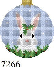  White Rabbit In Holly, 3.25" Round - 18 mesh