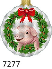  Christmas Pig, 3.25" Round - 18 mesh
