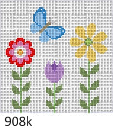 Flowers and Butterfly, 6" Square - 13 mesh