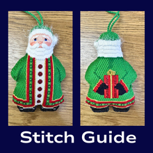  Stitch Guide - Green Coat Santa with Present, 2 Sided  - 18 mesh