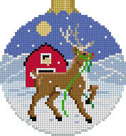  Reindeer and Barn, 3.25" Round